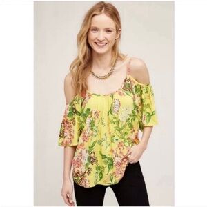 Plenty by Tracy Reese shirt yellow Anthropologie cold shoulder floral